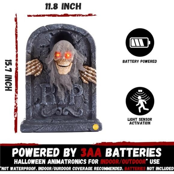 Halloween Animatronic Zombie Tombstone Animated Skeleton Decorations - Sensor - Picture 2 of 7